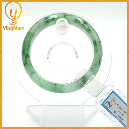 Natural Color Jadeite Jade Bangle Bracelet 51mm PNJ190939 | Green White to Green with Black Spots – Vintage Style Jewelry Gift for Her
