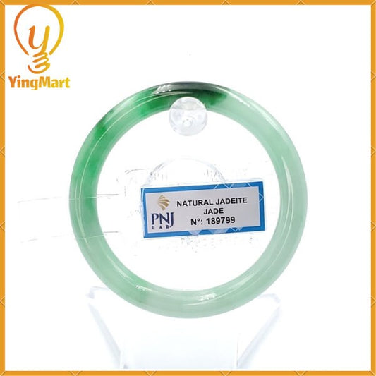 Yingmart Green Jadeite Bangle Certified 51mm PNJ189799 | Natural Color Black Brown Spot Jade Bracelet for Men, Women, Grandma, Sister
