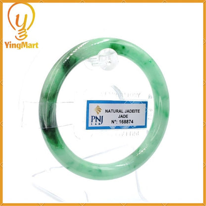 Yingmart 53mm PNJ168874 Certified Natural Color Green With Black Brown Spot Jadeite Jade Bangle Bracelet, Real Gemstone, Jewelry