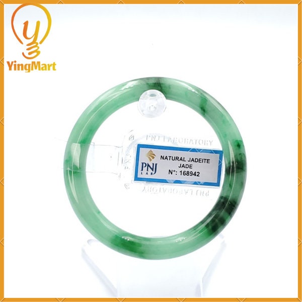 Yingmart 53mm PNJ168942 Certified Natural Color Green With Black Brown Spot Jadeite Jade Bangle Bracelet, Real Gemstone, Jewelry