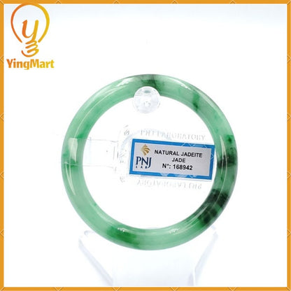 Yingmart 53mm PNJ168942 Certified Natural Color Green With Black Brown Spot Jadeite Jade Bangle Bracelet, Real Gemstone, Jewelry
