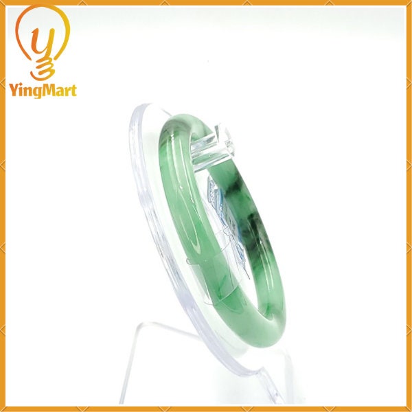 Yingmart 53mm PNJ168942 Certified Natural Color Green With Black Brown Spot Jadeite Jade Bangle Bracelet, Real Gemstone, Jewelry