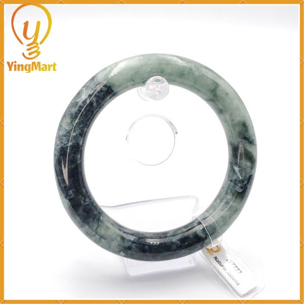 YingCollection 66mm SJC Certified Natural Color With Black Brown Spot Jadeite Jade Bangle Bracelet, Real Gemstone, Jewelry