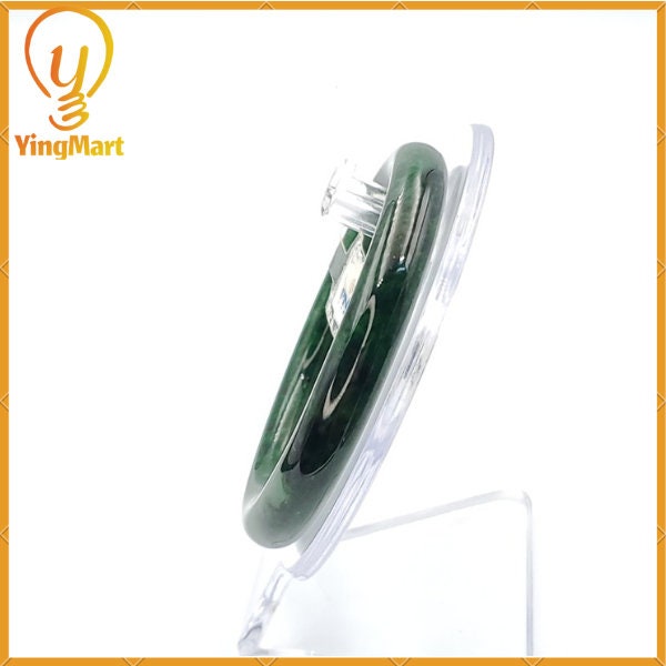 YingCollection 55mm PNJ 127947 Certified Natural Color Green With Black Brown Spot Jadeite Jade Bangle Bracelet, Real Gemstone, Jewelry