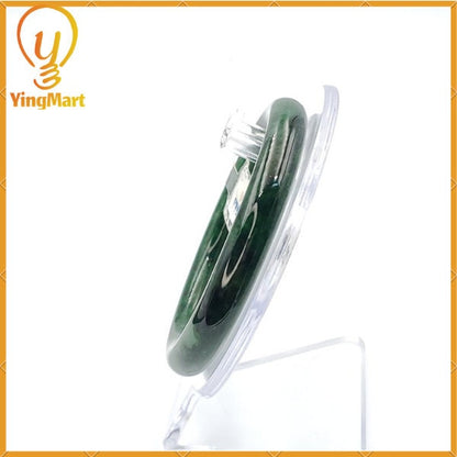 YingCollection 55mm PNJ 127947 Certified Natural Color Green With Black Brown Spot Jadeite Jade Bangle Bracelet, Real Gemstone, Jewelry
