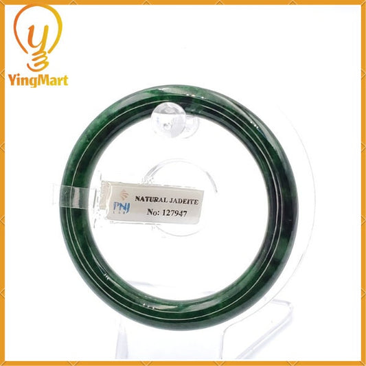 YingCollection 55mm PNJ 127947 Certified Natural Color Green With Black Brown Spot Jadeite Jade Bangle Bracelet, Real Gemstone, Jewelry