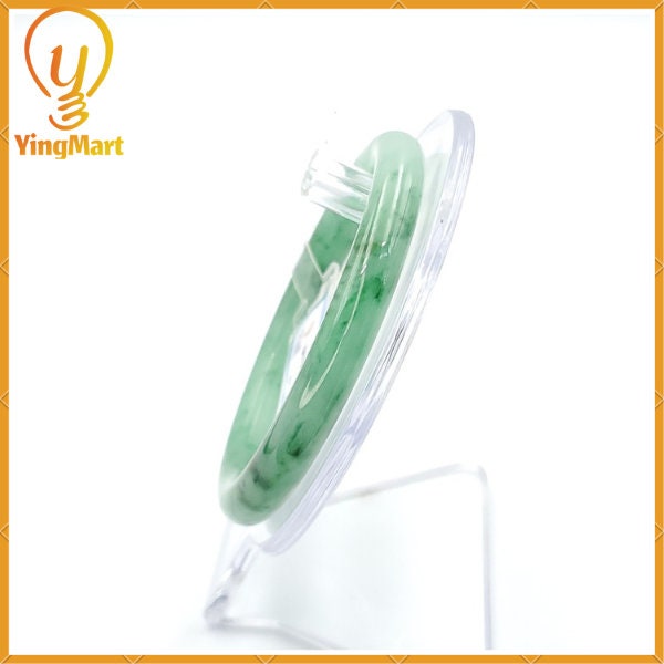 YingCollection 56mm PNJ222551 Certified Natural Color Green With Black Brown Spot Jadeite Jade Bangle Bracelet, Real Gemstone, Jewelry