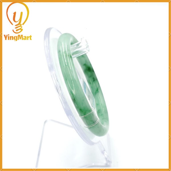 YingCollection 56mm PNJ222551 Certified Natural Color Green With Black Brown Spot Jadeite Jade Bangle Bracelet, Real Gemstone, Jewelry