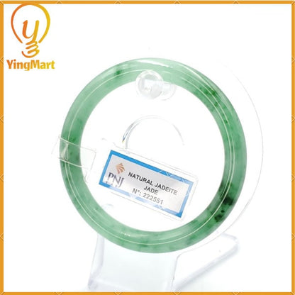 YingCollection 56mm PNJ222551 Certified Natural Color Green With Black Brown Spot Jadeite Jade Bangle Bracelet, Real Gemstone, Jewelry