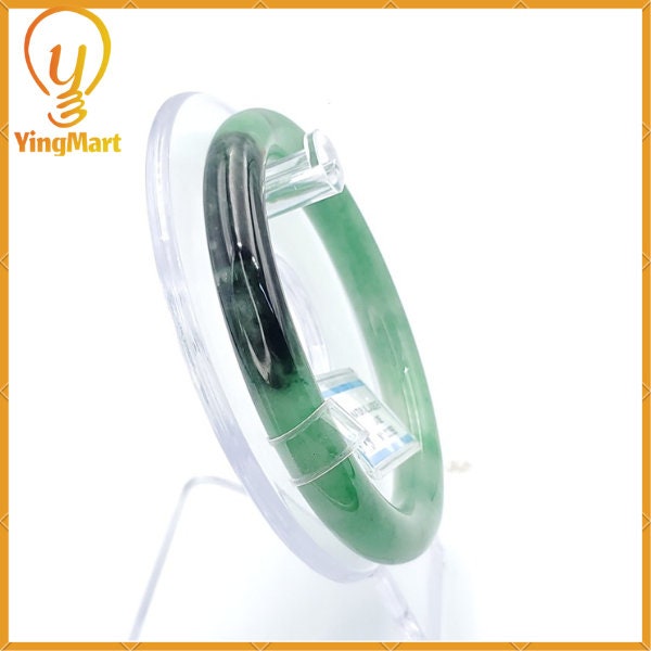 YingCollection 59mm PNJ222555 Certified Natural Color Green With Black Brown Spot Jadeite Jade Bangle Bracelet, Real Gemstone, Jewelry