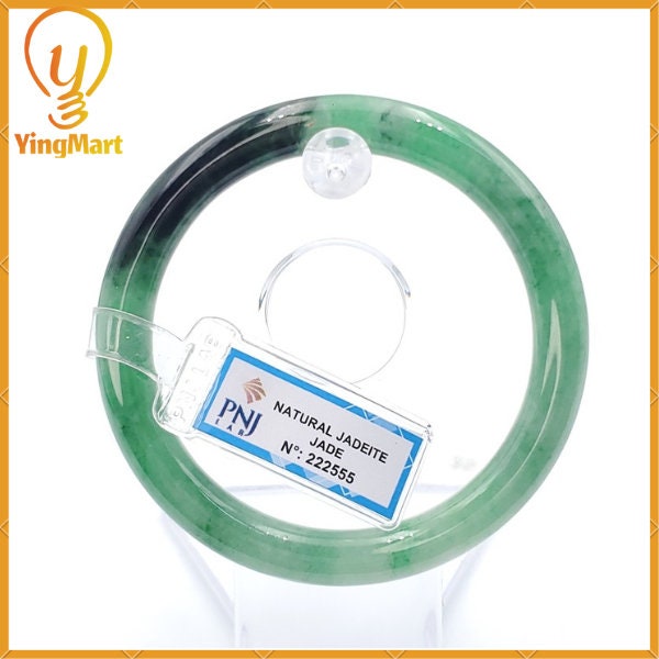 YingCollection 59mm PNJ222555 Certified Natural Color Green With Black Brown Spot Jadeite Jade Bangle Bracelet, Real Gemstone, Jewelry