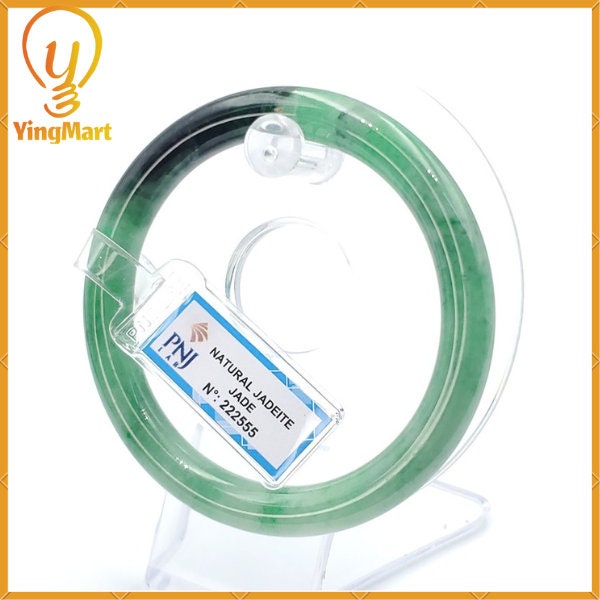 YingCollection 59mm PNJ222555 Certified Natural Color Green With Black Brown Spot Jadeite Jade Bangle Bracelet, Real Gemstone, Jewelry