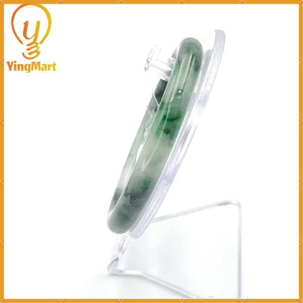 YingCollection 59mm PNJ222556 Certified Natural Color Green With Black Brown Spot Jadeite Jade Bangle Bracelet, Real Gemstone, Jewelry
