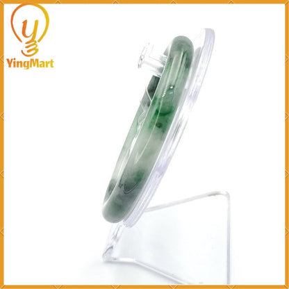 YingCollection 59mm PNJ222556 Certified Natural Color Green With Black Brown Spot Jadeite Jade Bangle Bracelet, Real Gemstone, Jewelry