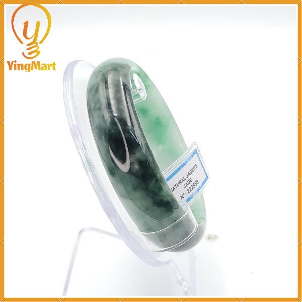 YingCollection 59mm PNJ222559 Certified Natural Color Green With Black Brown Spot Jadeite Jade Bangle Bracelet, Real Gemstone, Jewelry
