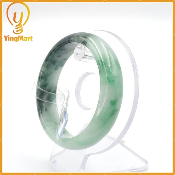 YingCollection 59mm PNJ222559 Certified Natural Color Green With Black Brown Spot Jadeite Jade Bangle Bracelet, Real Gemstone, Jewelry