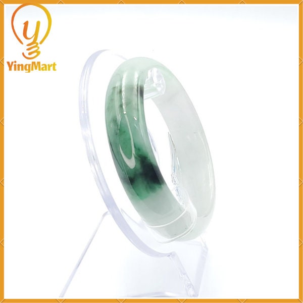 YingCollection 56mm PNJ222561 Certified Natural Color Green With Black Brown Spot Jadeite Jade Bangle Bracelet, Real Gemstone, Jewelry