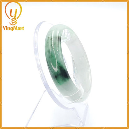 YingCollection 56mm PNJ222561 Certified Natural Color Green With Black Brown Spot Jadeite Jade Bangle Bracelet, Real Gemstone, Jewelry