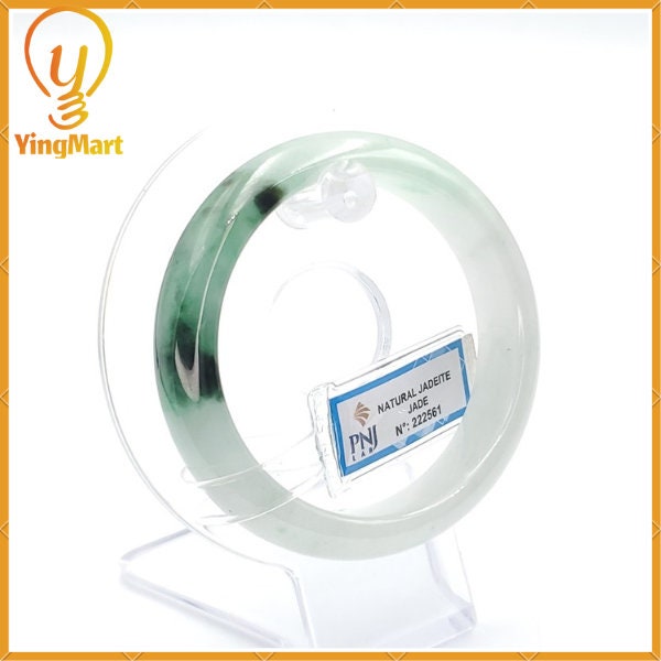 YingCollection 56mm PNJ222561 Certified Natural Color Green With Black Brown Spot Jadeite Jade Bangle Bracelet, Real Gemstone, Jewelry