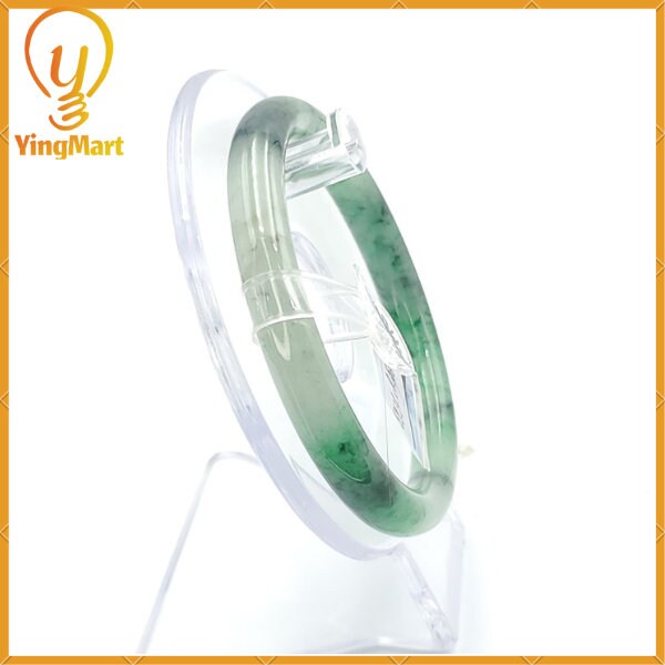 YingCollection 59mm PNJ226709 Certified Natural Color Green With Black Brown Spot Jadeite Jade Bangle Bracelet, Real Gemstone, Jewelry