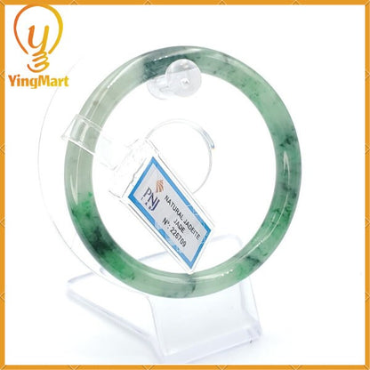 YingCollection 59mm PNJ226709 Certified Natural Color Green With Black Brown Spot Jadeite Jade Bangle Bracelet, Real Gemstone, Jewelry