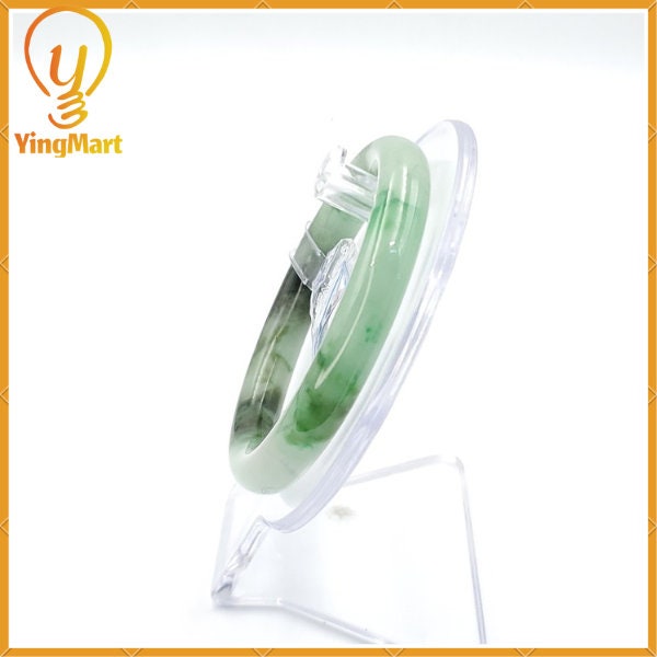 Yingmart 54mm PNJ216969 Certified Natural Color Green With Black Brown Spot Jadeite Jade Bangle Bracelet, Real Gemstone, Jewelry