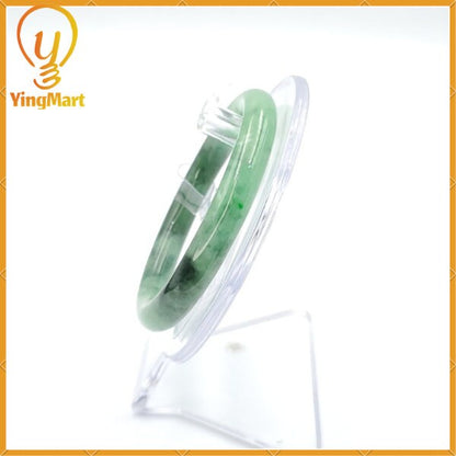 Yingmart 54mm PNJ216971 Certified Natural Color Green With Black Brown Spot Jadeite Jade Bangle Bracelet, Real Gemstone, Jewelry