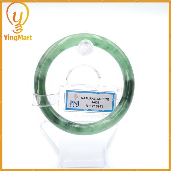 Yingmart 54mm PNJ216971 Certified Natural Color Green With Black Brown Spot Jadeite Jade Bangle Bracelet, Real Gemstone, Jewelry