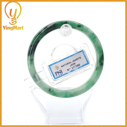 Yingmart 54mm PNJ217388 Certified Natural Color Green With Black Brown Spot Jadeite Jade Bangle Bracelet, Real Gemstone, Jewelry