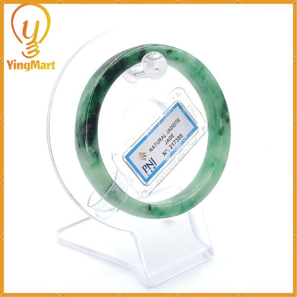 Yingmart 54mm PNJ217388 Certified Natural Color Green With Black Brown Spot Jadeite Jade Bangle Bracelet, Real Gemstone, Jewelry