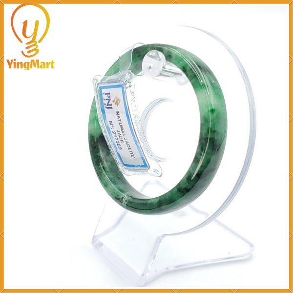 Yingmart 52mm PNJ217389 Certified Natural Color Green With Black Brown Spot Jadeite Jade Bangle Bracelet, Real Gemstone, Jewelry