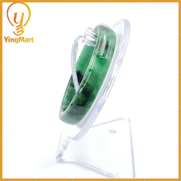 Yingmart 52mm PNJ217389 Certified Natural Color Green With Black Brown Spot Jadeite Jade Bangle Bracelet, Real Gemstone, Jewelry