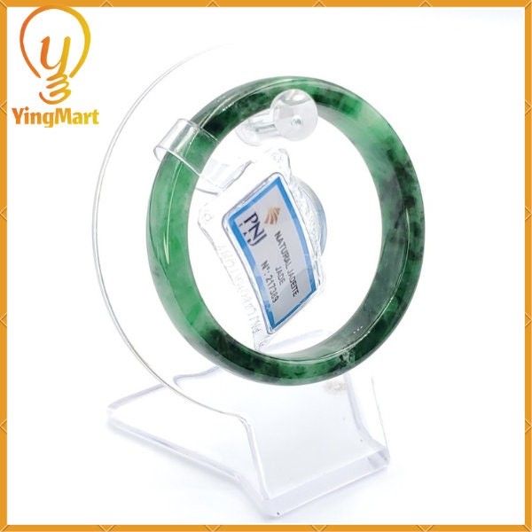 Yingmart 52mm PNJ217389 Certified Natural Color Green With Black Brown Spot Jadeite Jade Bangle Bracelet, Real Gemstone, Jewelry