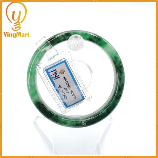 Yingmart 52mm PNJ217389 Certified Natural Color Green With Black Brown Spot Jadeite Jade Bangle Bracelet, Real Gemstone, Jewelry