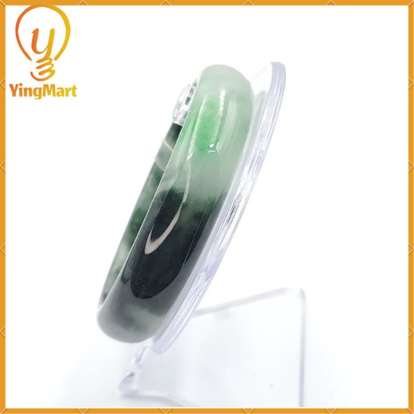 YingCollection 62mm PNJ220805 Certified Natural Color Green With Black Brown Spot Jadeite Jade Bangle Bracelet, Real Gemstone, Jewelry
