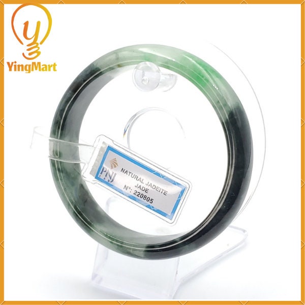 YingCollection 62mm PNJ220805 Certified Natural Color Green With Black Brown Spot Jadeite Jade Bangle Bracelet, Real Gemstone, Jewelry