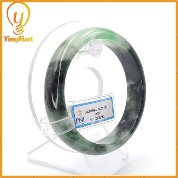 YingCollection 62mm PNJ220805 Certified Natural Color Green With Black Brown Spot Jadeite Jade Bangle Bracelet, Real Gemstone, Jewelry