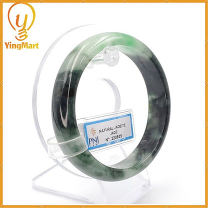 YingCollection 62mm PNJ220805 Certified Natural Color Green With Black Brown Spot Jadeite Jade Bangle Bracelet, Real Gemstone, Jewelry