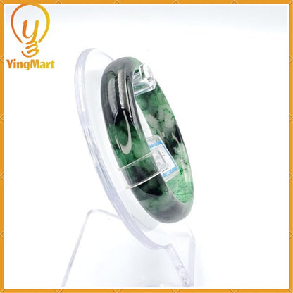 Yingmart 52mm PNJ Certified Natural Color Green With Black Brown Spot Jadeite Jade Bangle Bracelet, Real Gemstone, Jewelry