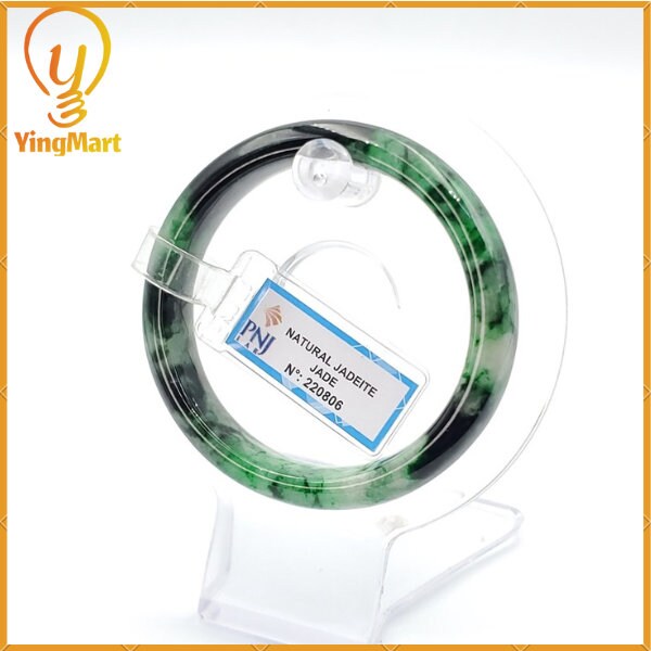 Yingmart 52mm PNJ Certified Natural Color Green With Black Brown Spot Jadeite Jade Bangle Bracelet, Real Gemstone, Jewelry