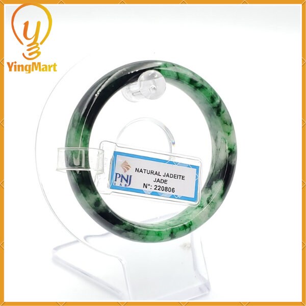 Yingmart 52mm PNJ Certified Natural Color Green With Black Brown Spot Jadeite Jade Bangle Bracelet, Real Gemstone, Jewelry