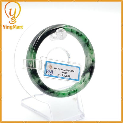 Yingmart 52mm PNJ Certified Natural Color Green With Black Brown Spot Jadeite Jade Bangle Bracelet, Real Gemstone, Jewelry