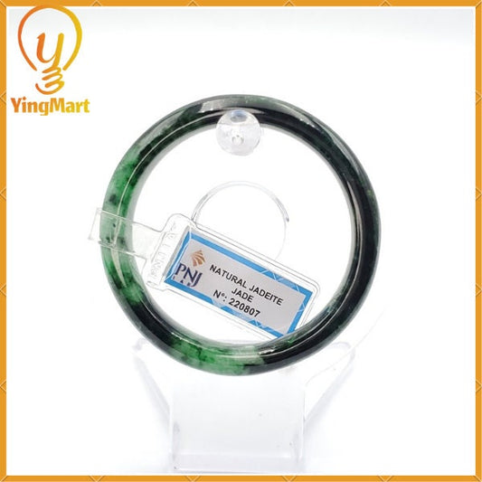 Certified 52mm Natural Color Green with Black Brown Spot Jadeite Bangle PNJ220807 | Bracelet for Men, Women, Grandma, Sister – Vintage Gift