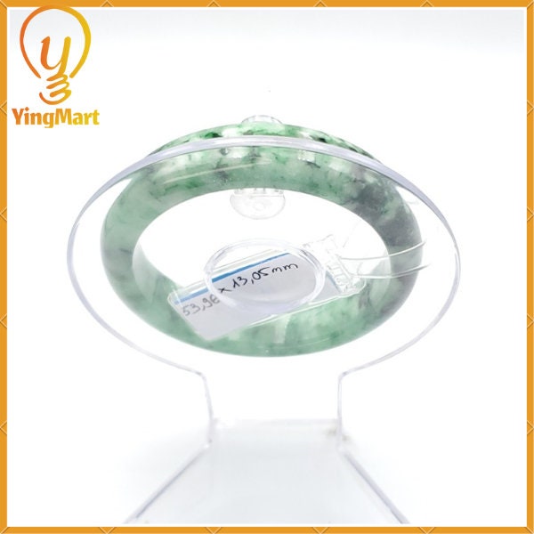 Yingmart 53mm PNJ Certified Natural Color Green With Black Brown Spot Jadeite Jade Bangle Bracelet, Real Gemstone, Jewelry