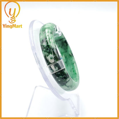 Yingmart 53mm PNJ Certified Natural Color Green With Black Brown Spot Jadeite Jade Bangle Bracelet, Real Gemstone, Jewelry