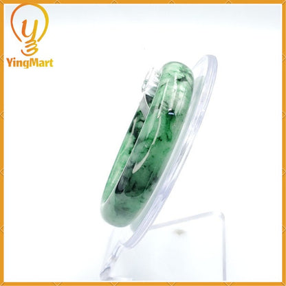 Yingmart 53mm PNJ Certified Natural Color Green With Black Brown Spot Jadeite Jade Bangle Bracelet, Real Gemstone, Jewelry