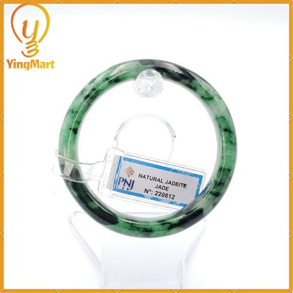 Yingmart 54mm PNJ220812 Certified Natural Color Green With Black Brown Spot Jadeite Jade Bangle Bracelet, Real Gemstone, Jewelry