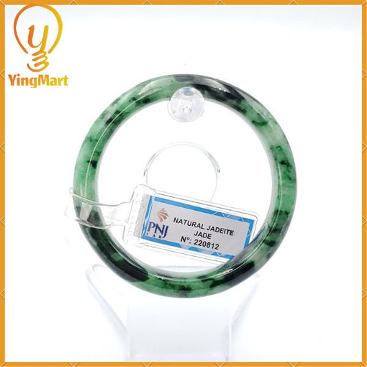 Yingmart 54mm PNJ220812 Certified Natural Color Green With Black Brown Spot Jadeite Jade Bangle Bracelet, Real Gemstone, Jewelry