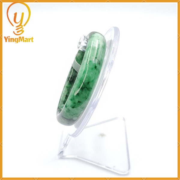 Yingmart 54mm PNJ Certified Natural Color Green With Black Brown Spot Jadeite Jade Bangle Bracelet, Real Gemstone, Jewelry