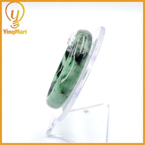 Yingmart 52mm PNJ220814 Certified Natural Color Green With Black Brown Spot Jadeite Jade Bangle Bracelet, Real Gemstone, Jewelry